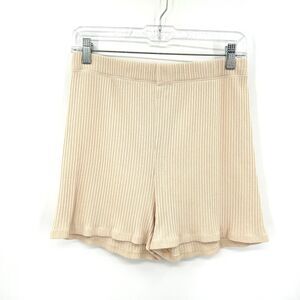 REFORMATION Beige Cream Ribbed Knit High Rise Organic Cotton Lounge Shorts XL